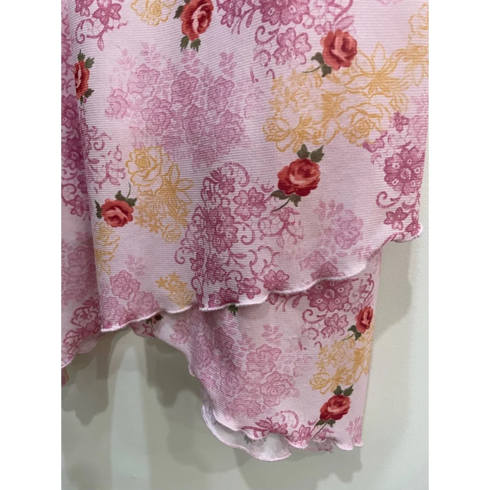 Vintage Y2K Pelican Cove Babydoll Dress L Pink Floral Spaghetti Strap Asymmetric - Picture 4 of 9